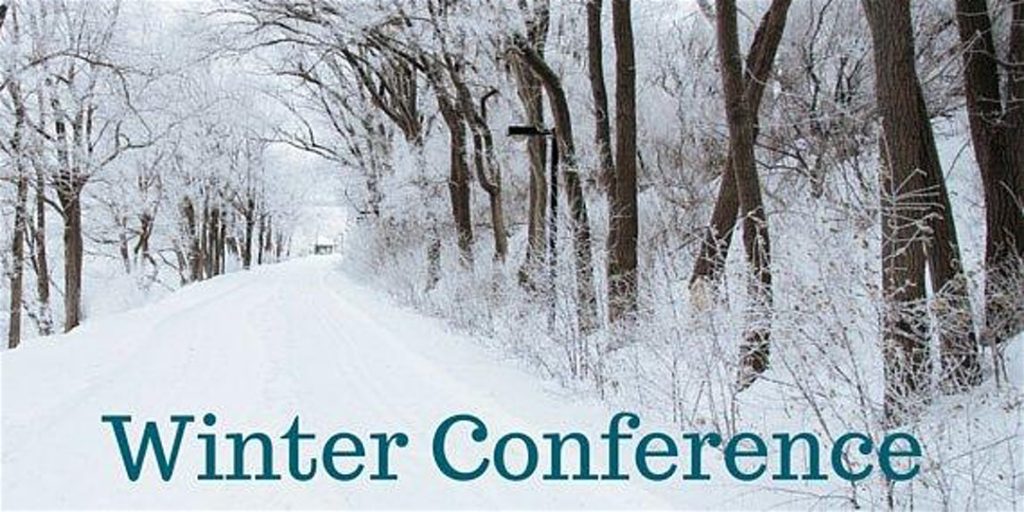 Snowy trees and the words "Winter Conference"