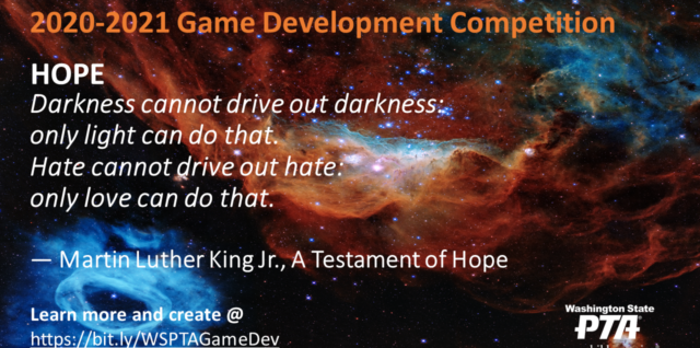 Flyer for WSPTA Game Development Competition 2021