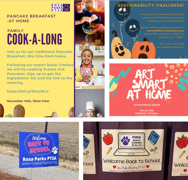 Collage of Rosa Parks PTSA virtual activities