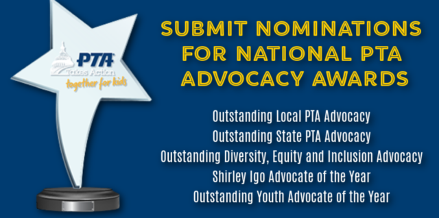 Submit nominations for National PTA advocacy awards
